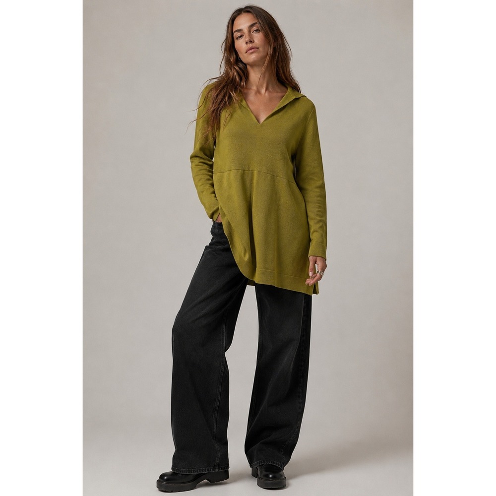 Annette Gortz Micha Moss Green Extrafine Merino Wool Hooded Tunic Sweater- M